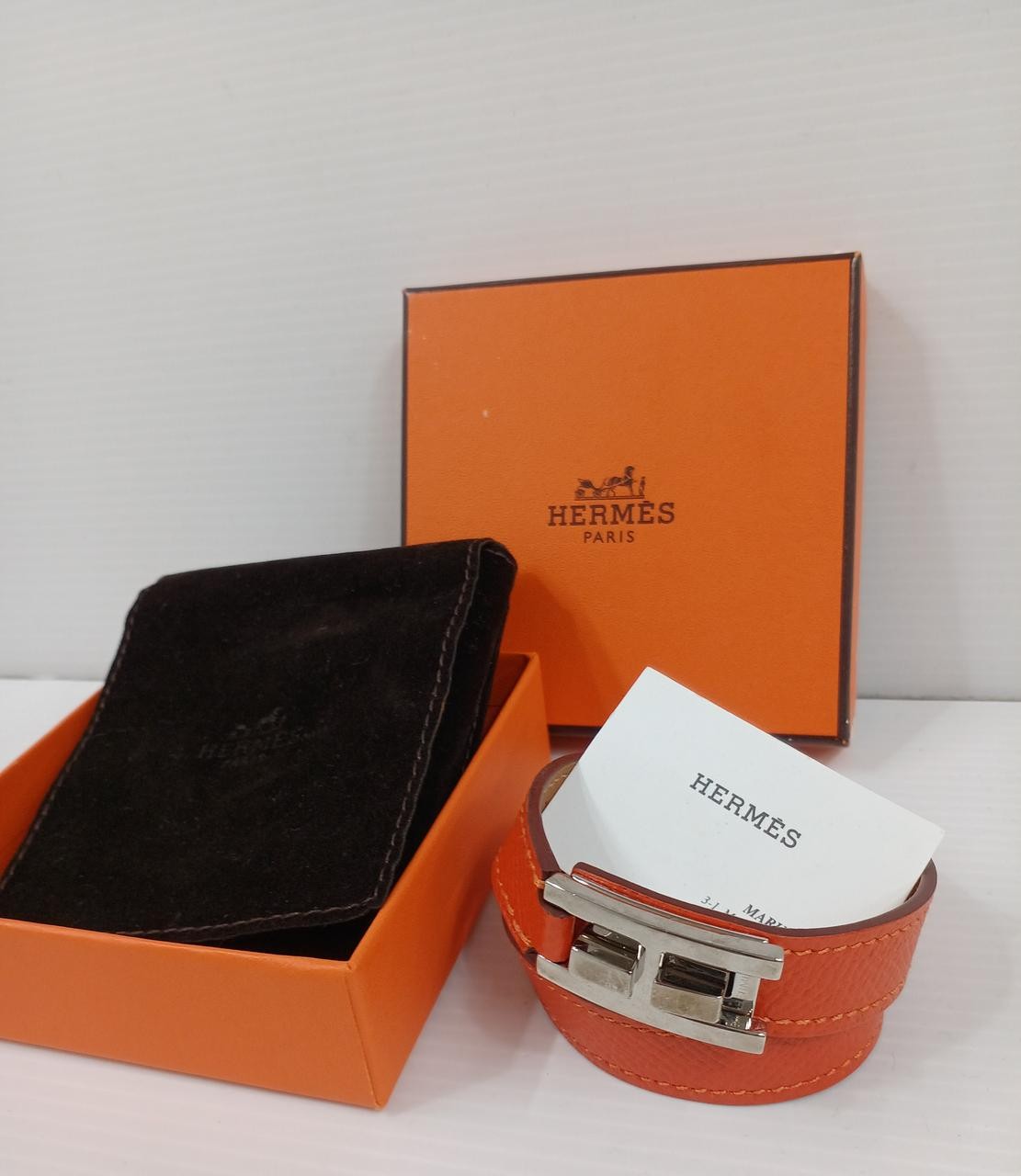 Hermes ORG Leather Bag Drag Double Tour Wristlet Strap