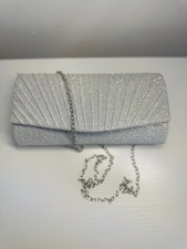 Silver Glitter Clutch Bag Bridal Evening Formal Wedding Accessory with Chain