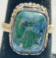.925 SILVER WITH BLUE AZURITE GREEN MALACHITE RING SIZE 7.5