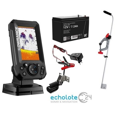 Lowrance Eagle 4x Echolot Portabel Set S mit 7.2 Ah Akku Ladegerät Geberstange