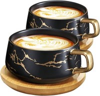 Cappuccino Tassen 300Ml Marmor Porzellan Mit Unterteller 2 StüCk FüR Kaffee Tee