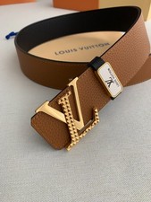Louis Reversible Leather Belt Brown Black Gold Buckle New