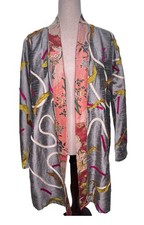 Vintage Japanese Silk Haori Kimono Jacket Silver Floral Brocade Wearable Art OS