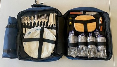 Deluxe Equipped 4 Person Picnic Backpack with Cooler & Insulated Wine Cooler