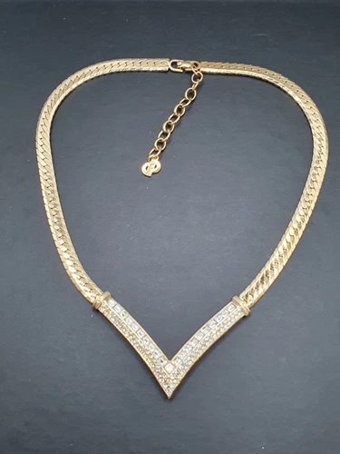 COLLANA VINTAGE FIRMATA CHRISTIAN DIOR PLACCATA ORO 18"