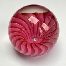 Stunning Teign Valley Glass Pink Swirl Art Glass Paperweight TVG Signed