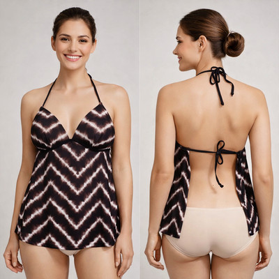 Hula Honey Chevron Tie Dye Push Up Tankini Swim Top Halter Tie Back Size S