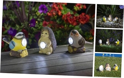 Outdoor Garden Solar Decor Light Set of 3 (2 Birds,1 Hedgehog) | Waterproof