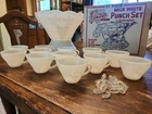 Vtg. Anchorglass Milk Glass 26pc Punch Set Bowl/Base/12 Cups/12 Hooks. No Ladle.