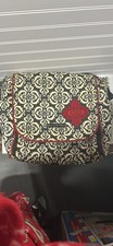 Petunia Pickle Bottom Canvas Backpack Diaper Bag Black Cream Red Damask Pattern
