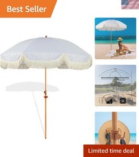 Stylish 7.5ft Fringe Beach Umbrella with Tilt Hanging Hook, UV Protection