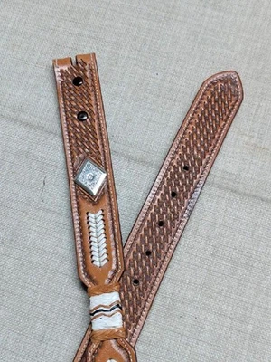 vintage TOOLED buckle belt WESTERN leather 40 native american indian COWBOY - Image 1 of 4