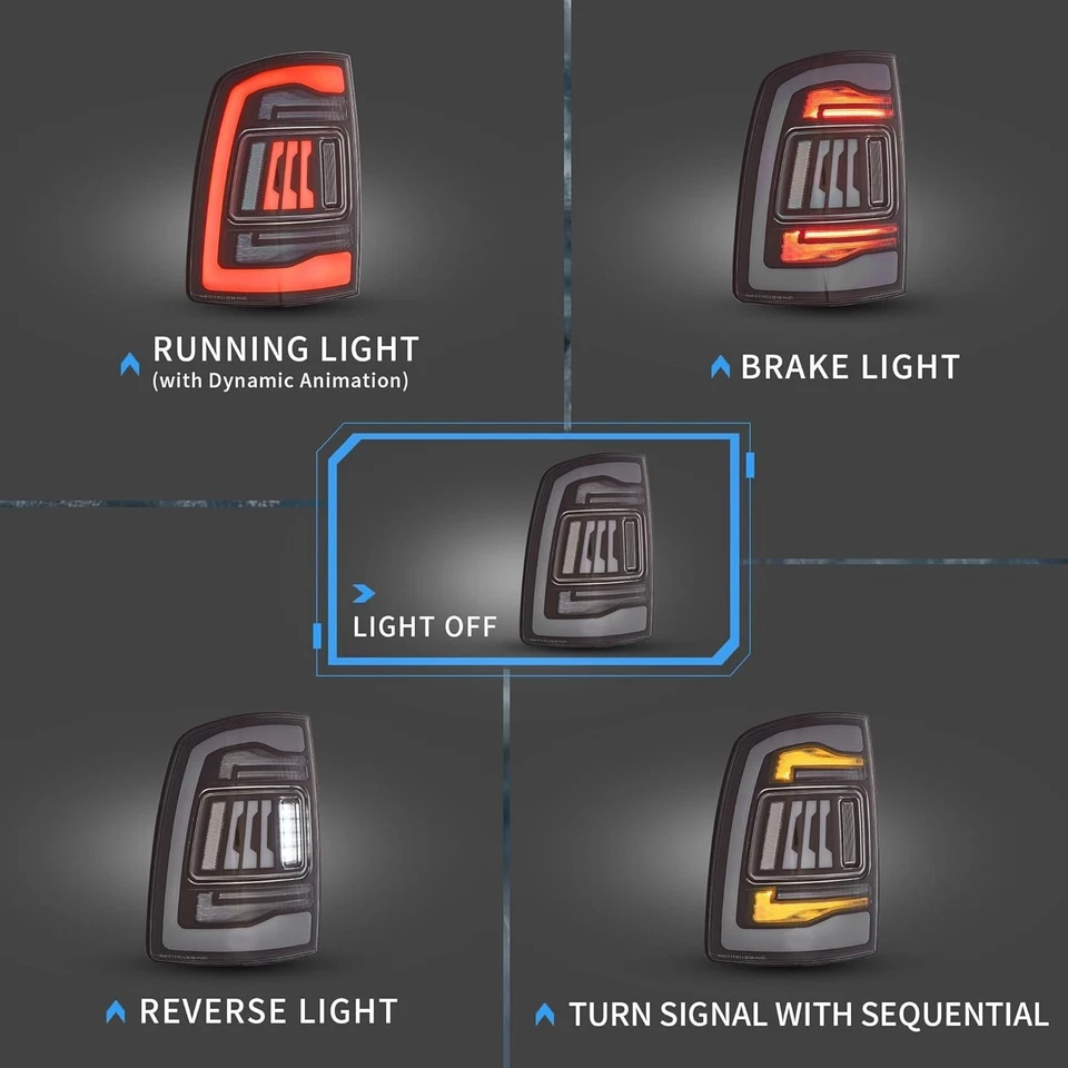 For 2009-2018 Dodge Ram 1500 2500 3500 LED Tail Lights Clear w/ Animation Pair - Image 2 of 4