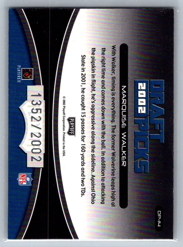 2002 Playoff Prestige Draft Picks  Marquise Walker DP-14 1352/2002 - Image 2 of 2