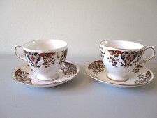 2 x Colclough Royale Tea Cup & Saucer Navy Burgundy Gold Floral Design VINTAGE