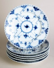 Royal Copenhagen Blue Fluted Full Lace Salad Plates 1086 Set of 6 Vintage