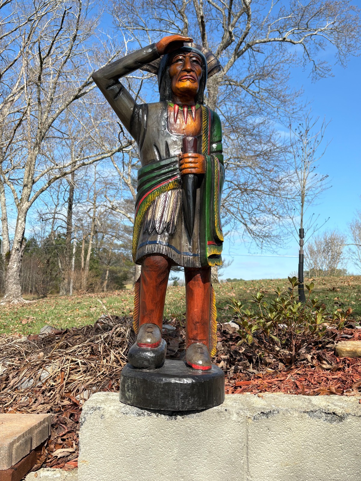 VINTAGE "CIGAR STORE WOODEN INDIAN" NICE COND, (40" INCHES TALL) BEAUTIFUL COLOR