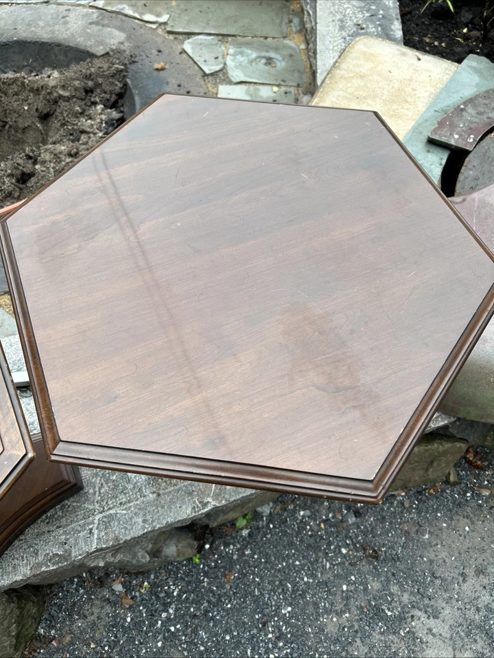 Ethan Allen Georgian Court Solid Cherry Hexagonal Accent End Tables - PAIR - Image 2 of 4