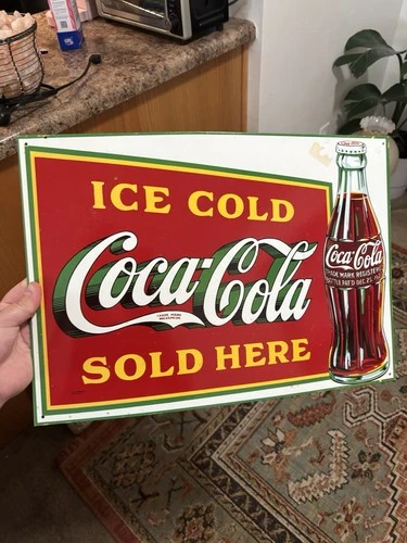 VINTAGE 1989 ICE COLD COCA-COLA SOLD HERE FRAMED METAL SIGN