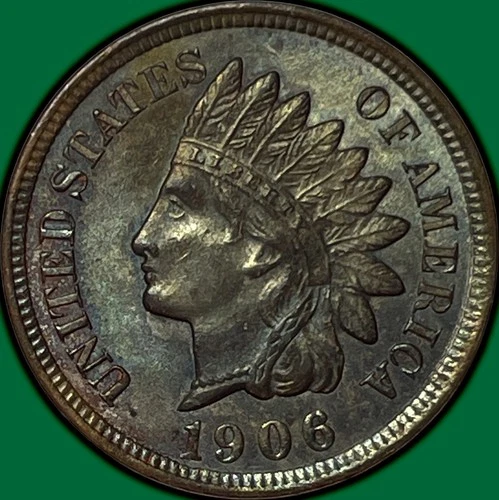 1906 Indian Head Cent Uncirculated UNC Coin, Nice Toning #28667