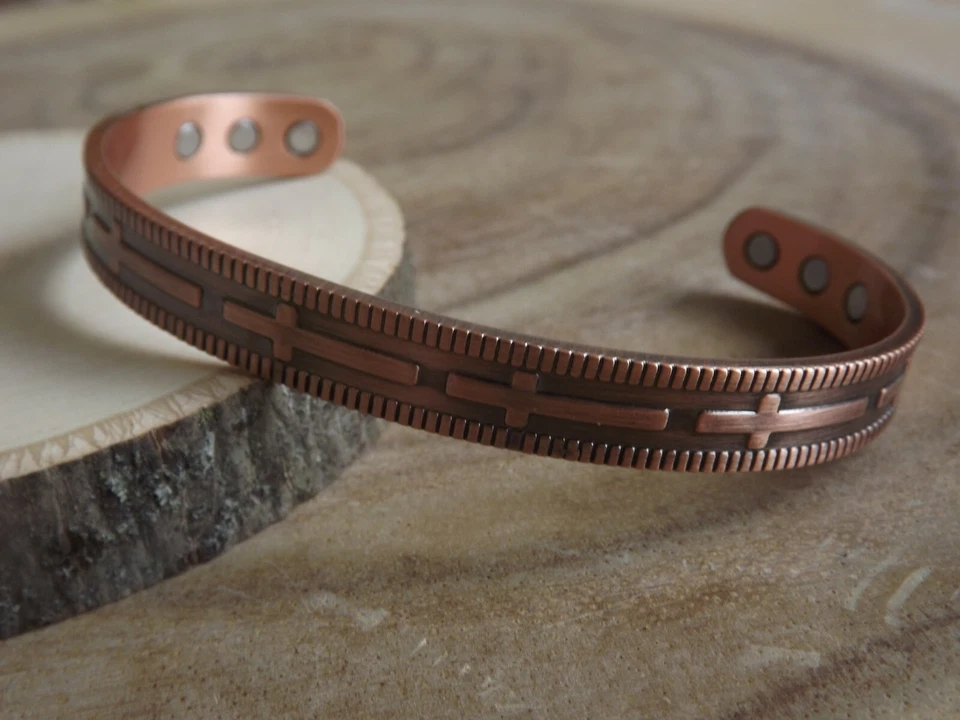 Brazalete magnético de cobre macizo - Brazalete cruzado para terapia del dolor de artritis de cobre puro Foto 4 de 4