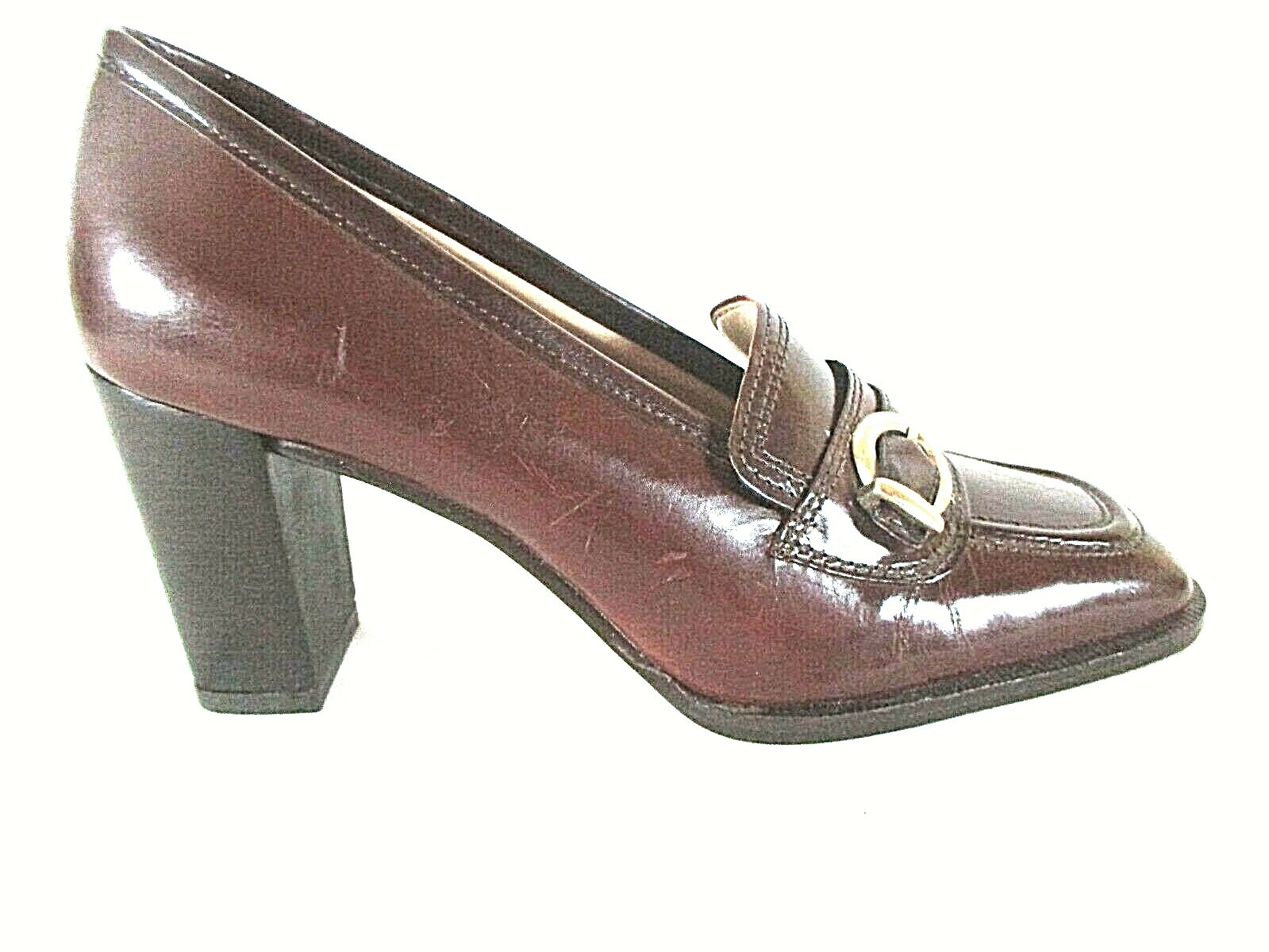 Enzo Angiolini Brown Leather Slip On Pump Heels Shoes… Gem