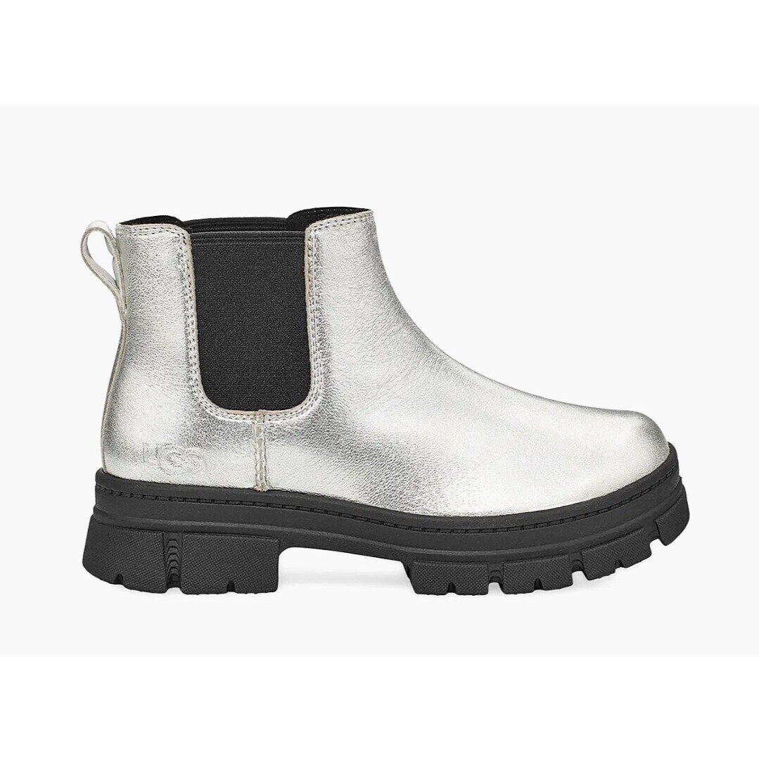 SAOLA Stivali Chelsea UGG argento metallizzato suola a strappo stivaletti alla moda US 5 EU 37 nuovi