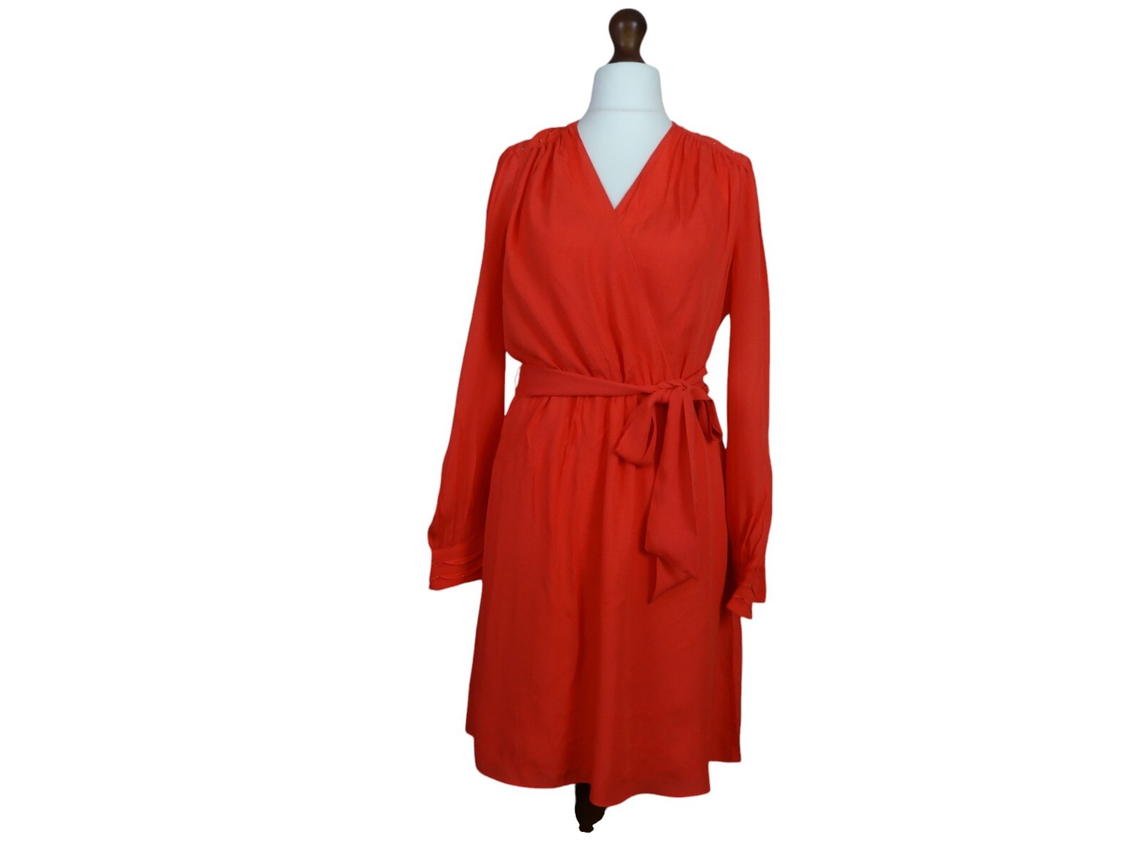 Karen Millen Dress UK12 Wrap Coral Red Gold Embellishment Short Gown US8 EU40