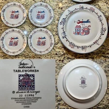 1994 INTERNATIONAL TABLEWORKS 4 Dinner Plates Susan Winget "Windy Hill" Pattern