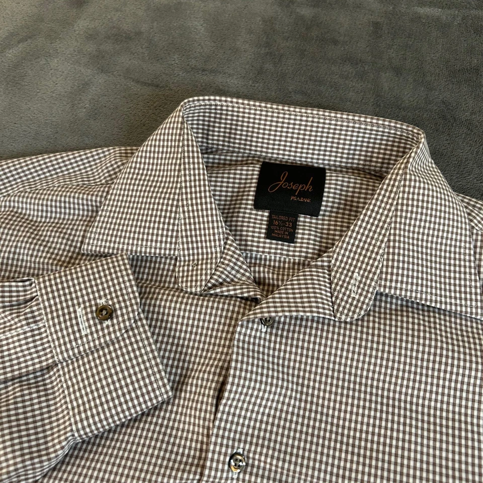 Camisa de vestir Joseph A Bank a medida cuadros guinga abotonada marrón para hombre 16 1/2-33 Foto 2 de 4
