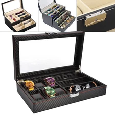9,15,24 Slots Watch Display Box Leather Jewelry Storage Case Lockable Organizer