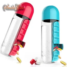 600ml Water Bottle With Pill Holder Case Organizer Motivational Bottle 20 oz