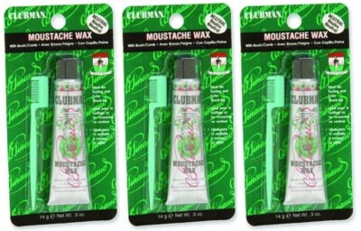 3 Pack Neutral Clubman Moustache Wax With Brush Comb 14 G 0.5 Fl Oz Each