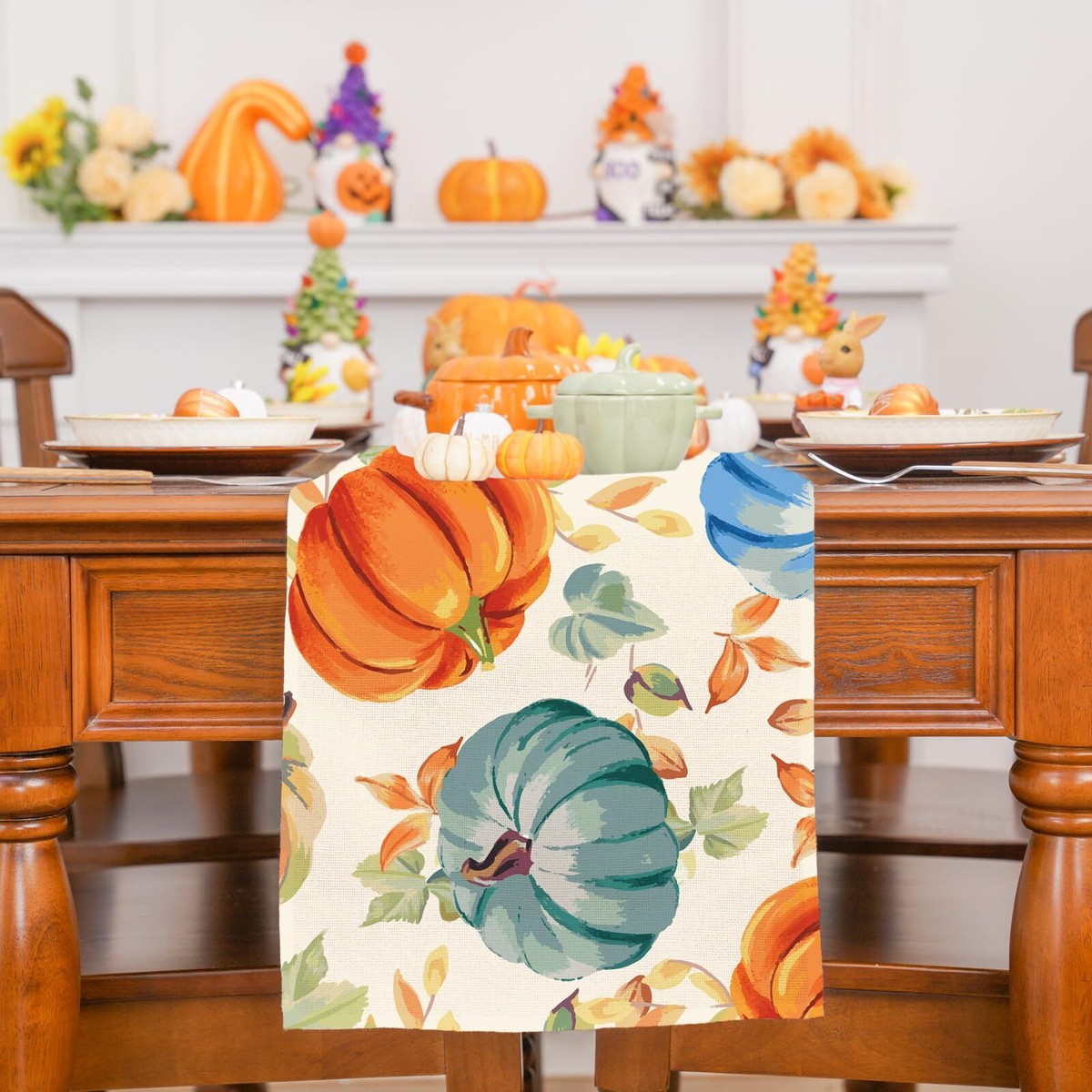 Paper Table Runner Fall Thanksgiving Table Runners Fall Table Runner With Pumpkins & Cats ...