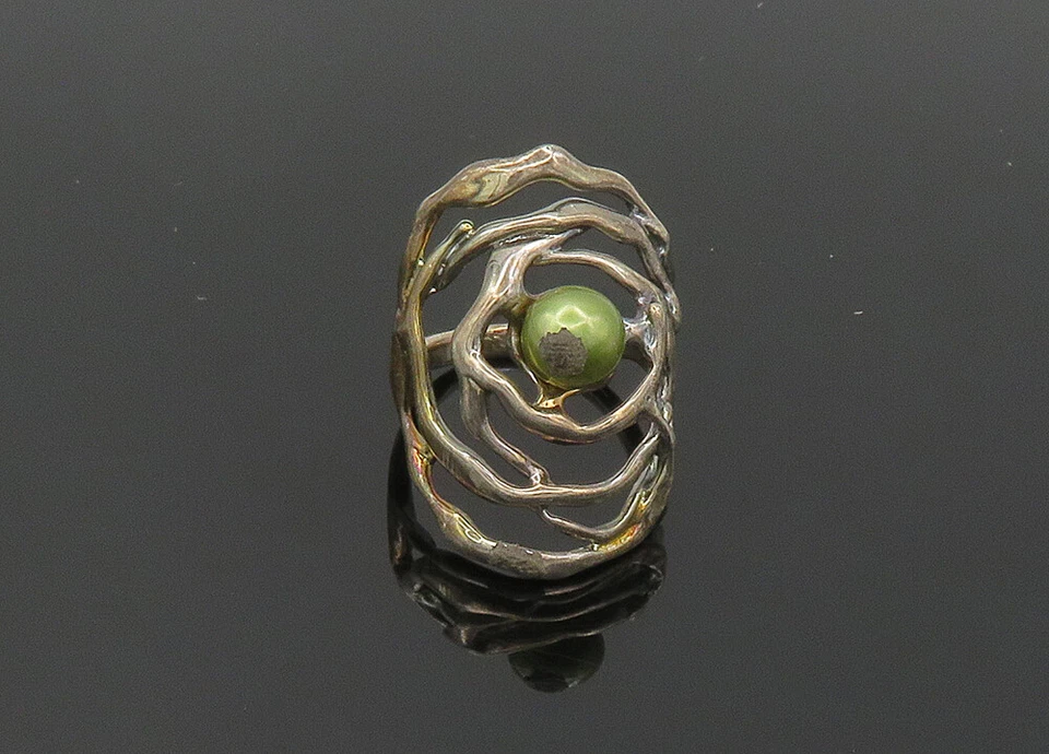 Anillo Hagit Gorali Israel Plata 925 Vintage Perla Verde Banda Talla 6.5 RG20596 Foto 3 de 4