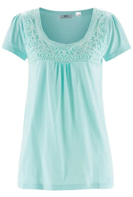 Damen Shirt mint grün Halbarm mit Spitze  100% Baumwolle Größe 36 - 54 neu 67550