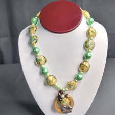 Womens Statement Sea Glass Beaded Pendant Necklace Handcrafted Toggle Close 18"