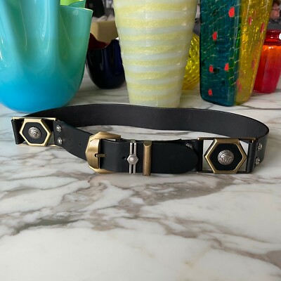 GIANNI VERSACE belt black leather w/ Medusa head size 85/34 from F
