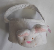 Mini White Doll Size EASTER BUNNY BASKET Plush Rabbit Furry Goody Egg Bag Animal