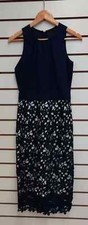 LADIES NAVY / CREAM SLEEVELESS LACE DETAIL MIDI DRESS SIZE 10 NEW (REF 702)