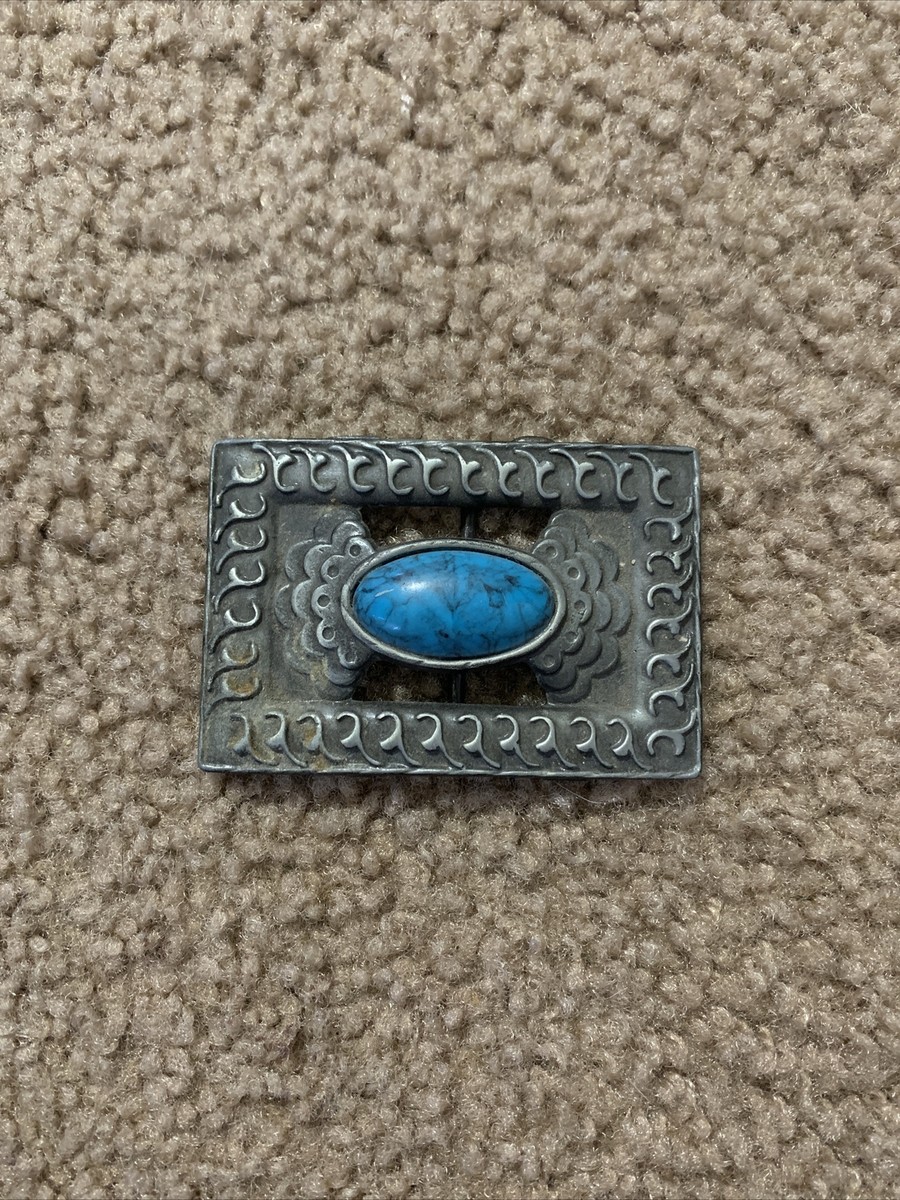 Vintage 5Bk Faux Turquoise Belt Buckle Silver As Is | eBay display picture 3