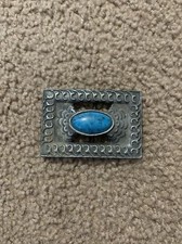 Vintage 5Bk Faux Turquoise Belt Buckle Silver As Is