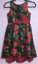 SWEET HEART ROSE Girl 8 Party Dress Black Red Roses Tie Back Waist Zipper Hi Low