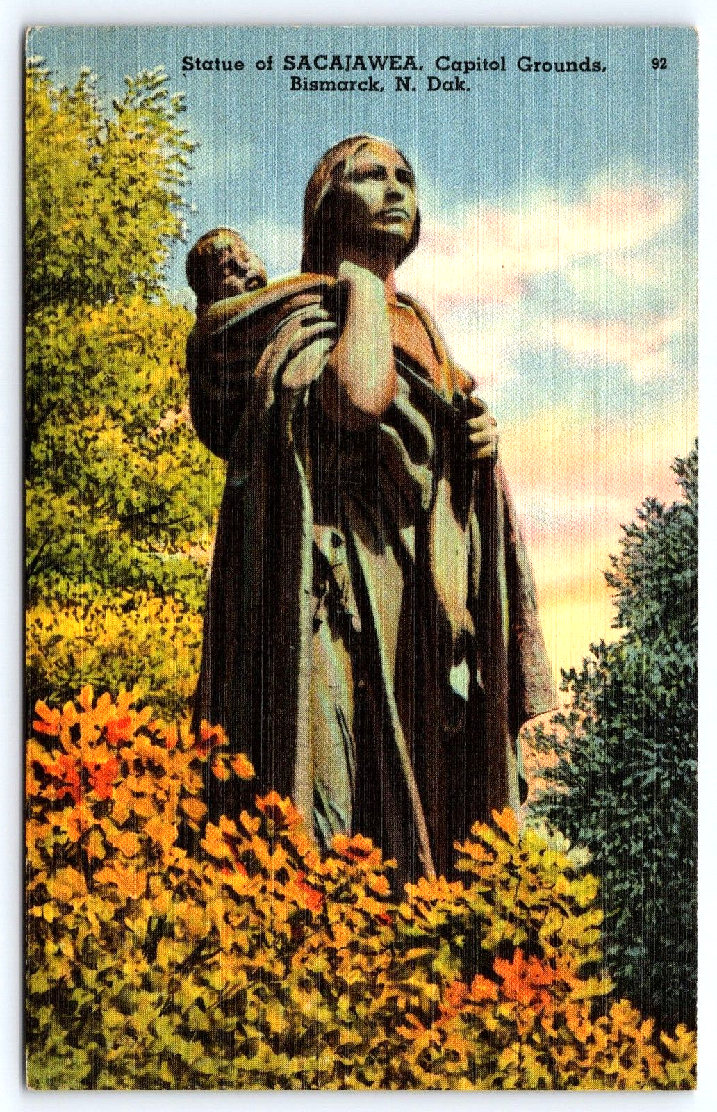 Original Old Vintage Outdoor Postcard Sacajawea Statue Bismark, North Dakota USA