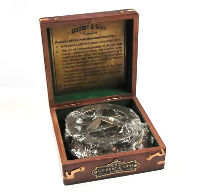 Sundial Compass with Latching Hardwood Wooden Box - Gilbert & Sons London, New