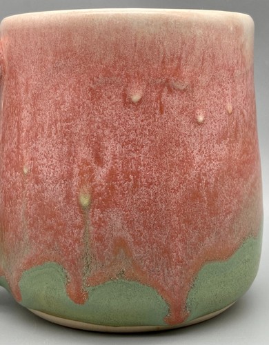 Studio Pottery Mug Pink Sea Foam Green Drip Glaze Signed CG Pottery 12 oz PRETTY - Picture 3 of 8