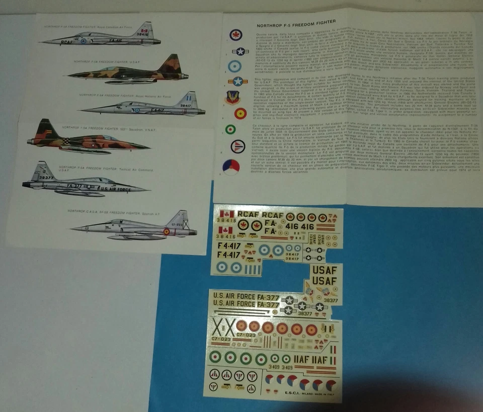 NORTHROP F5 FREEDOM FIGHTER USAF,R.C.A.F. CINA,GRECIA DECAL 1/72 ESCI VEDI NOTE - Immagine 2 di 2