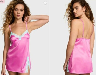 NEW XXL VS TEASE SATIN LACE MINI SLIP DRESS NEW PEONY PINK/GREEN | eBay