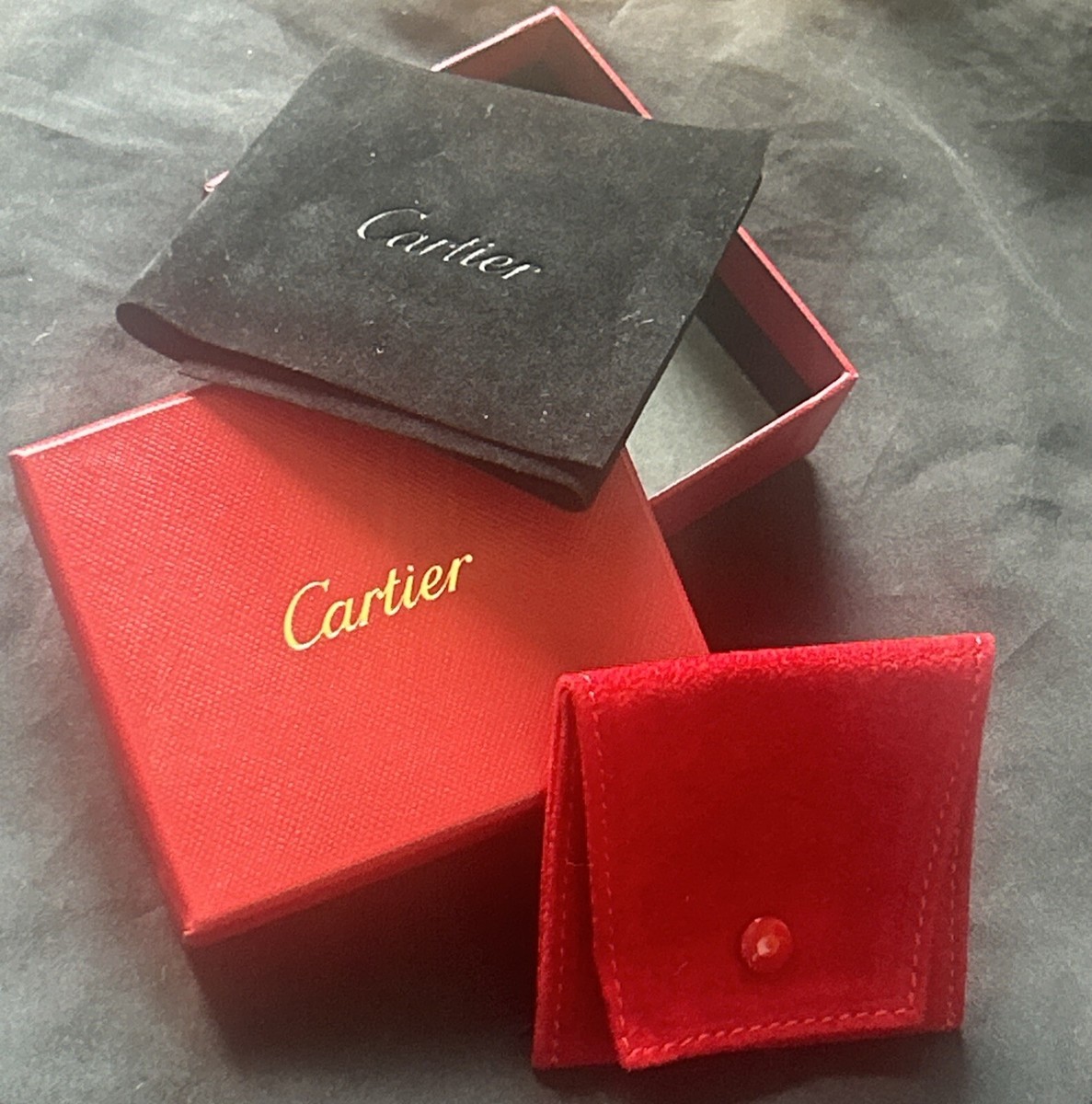 Authentic Cartier Box W/ Red Velvet Pouch & Black Protective