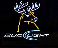 Bud Light Deer Buck Stag Neon Sign 19" Lamp Bar Garage Gift Decor Beer Club SY